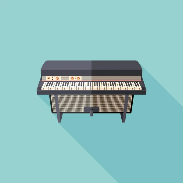 Piano Électrique Rétro Icône Carrée Plate Avec Longues Ombres — Image vectorielle