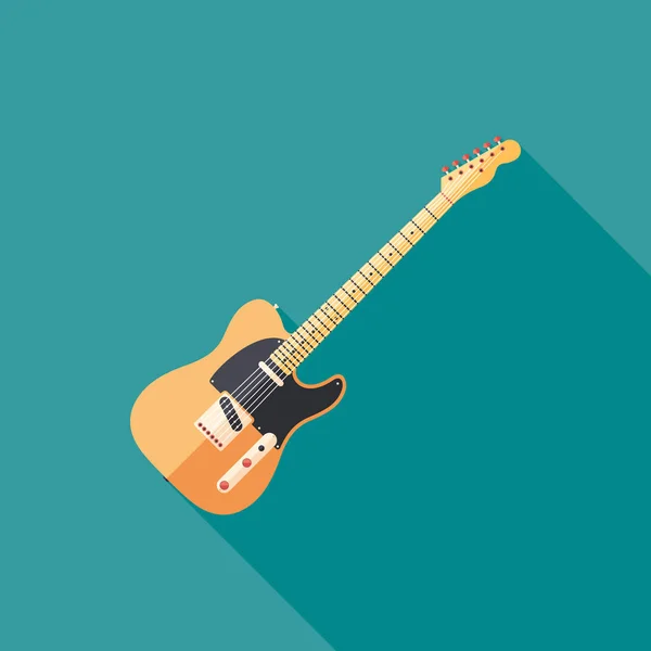 Rock Guitarra Plana Icono Cuadrado Con Largas Sombras — Vector de stock