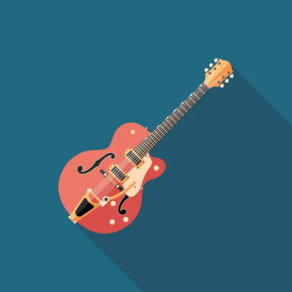 Guitare Rock Rétro Icône Carrée Plate Avec Longues Ombres — Image vectorielle