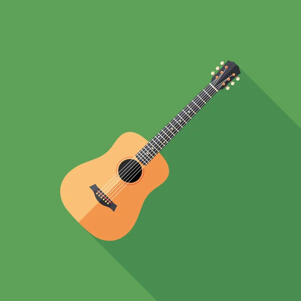 Guitarra Acústica Plana Icono Cuadrado Con Largas Sombras — Vector de stock