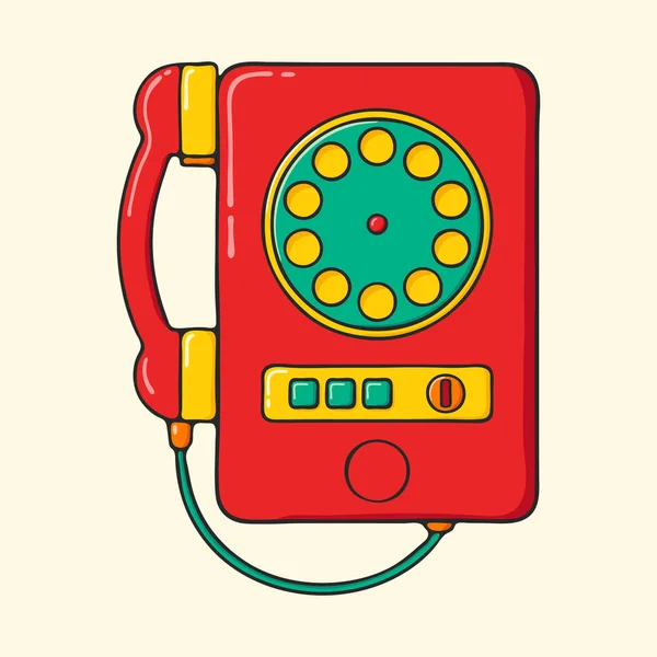 Retro Rood Pay Telefoon Hand Getekende Pop Art Stijl Illustratie — Stockvector