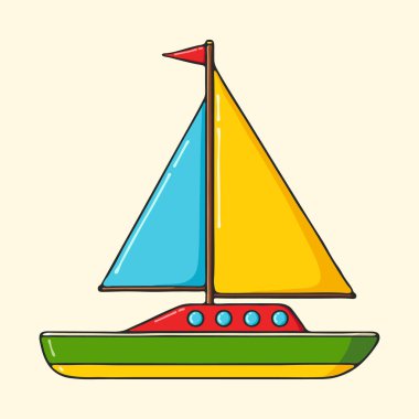 Yelkenli yat el çizilmiş pop sanat tarzı illüstrasyon.