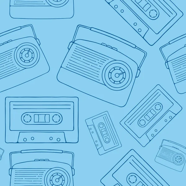Radios Vintage Cassettes Audio Dessin Main Style Art Motif Sans — Image vectorielle