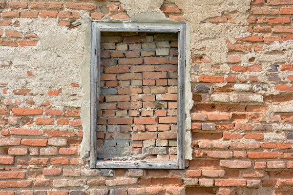 Bricked Window Wooden Frame Wall Red Brick — Stock Photo, Image