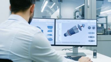 Üst düzey endüstri mühendisi ile iki göstermek, bir kişisel bilgisayarda çalışan o tasarımı yeni verimli Cad programında motorudur. Ofis pencere bileşenleri üretim endüstriyel fabrika dışında görünür olduğunu.