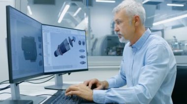 Üst düzey endüstri mühendisi ile iki göstermek, bir kişisel bilgisayarda çalışan o tasarımı yeni verimli Cad programında motorudur. Ofis pencere bileşenleri üretim endüstriyel fabrika dışında görünür olduğunu.