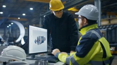 İçinde ağır sanayi mühendisi Proje Yöneticisi ile Talking durumdayken kişisel bilgisayarda çalışır. O türbin tasarımlar / motoru 3d Cad programında.