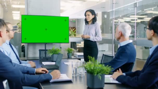 Beautiful Businesswoman Gives Report Presentation Her Business Colleagues Conference Room — Stock Video
