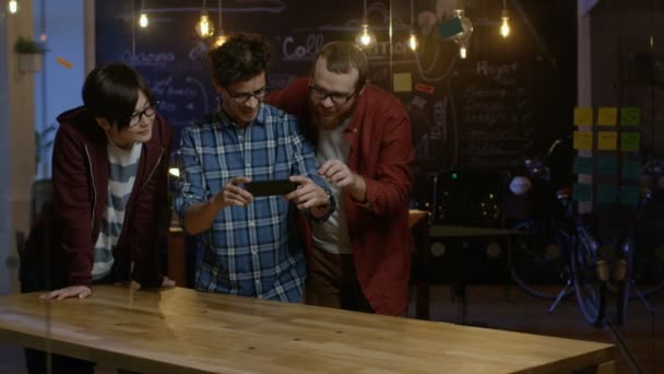 Great Concept Augmented Reality Mock Three Young Developers Look Augmented — Stock Video