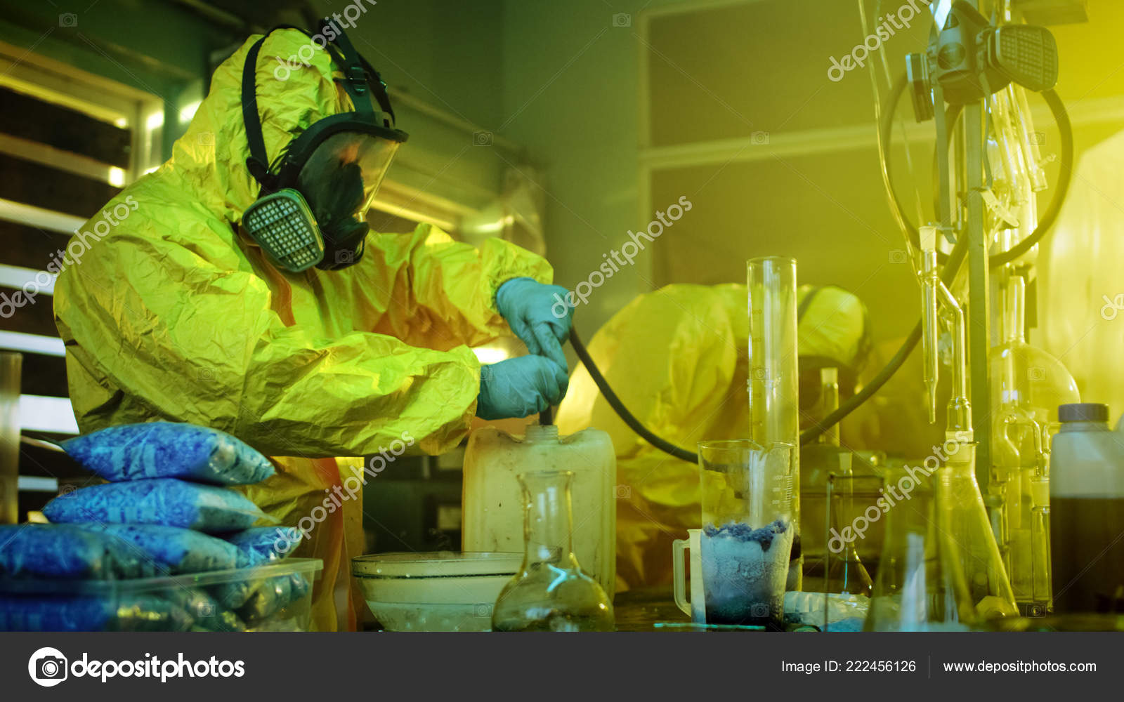 Underground Drug Laboratory Two Clandestine Chemists Wearing Protective