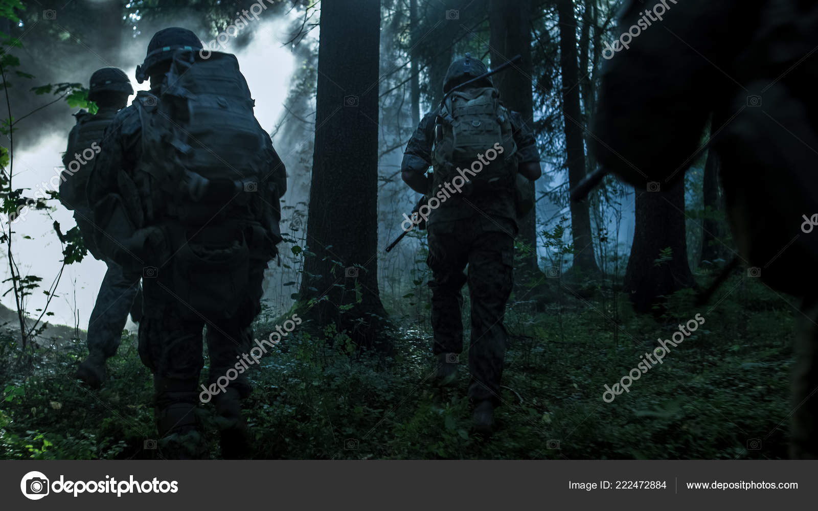 Fully Equipped Soldiers Wearing Camouflage Uniform Attacking Enemy Rifles Ready Stock Photo Image By C Gorodenkoff