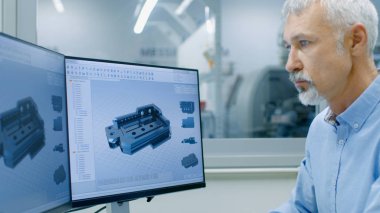 Mühendisi çalışma ile iki göstermek bir kişisel bilgisayarda, o tasarımı yeni temel Cad programı bileşenidir. Ofis pencere bileşenleri üretim fabrikası dışında görünür olduğunu.