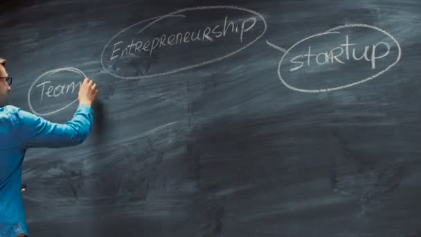 Time Lapse Ung Man Ritningen Blackboard Inspirerande Sökord För Företagsstarten — Stockvideo
