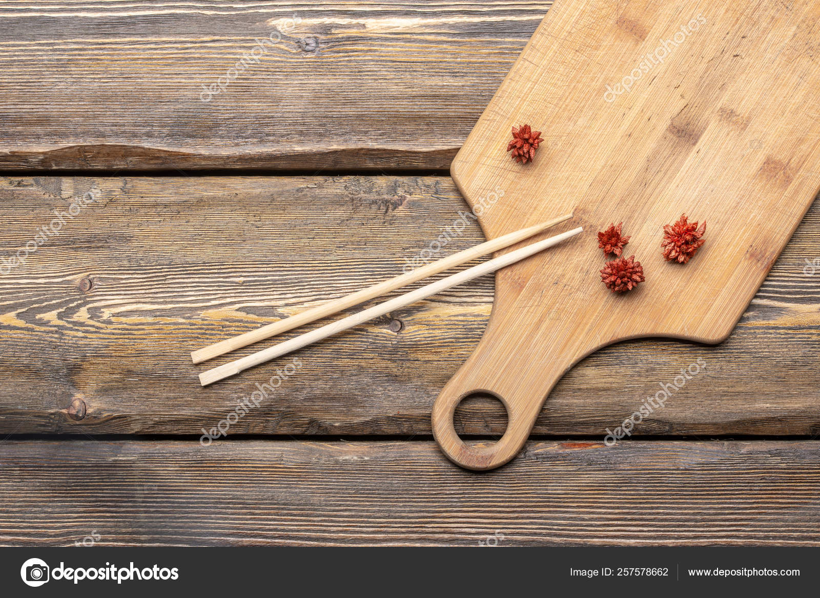 Cutting Board Red Dry Decorative Flowers Chopsticks Wooden