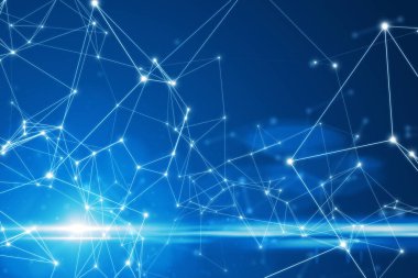 Parlak mavi arka plan soyut bağlı noktalar.