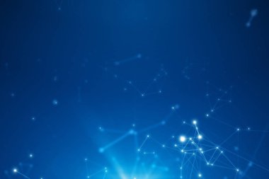 Parlak mavi arka plan soyut bağlı noktalar.