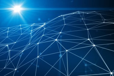 Parlak mavi arka plan soyut bağlı noktalar.