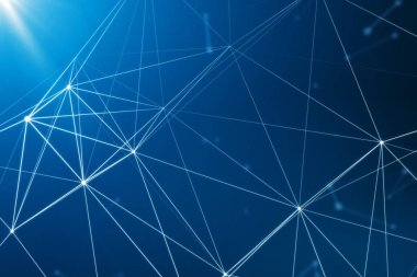 Parlak mavi arka plan soyut bağlı noktalar.