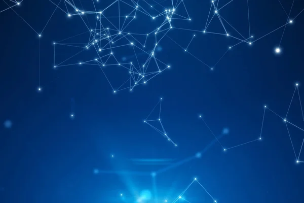 Parlak mavi arka plan soyut bağlı noktalar.