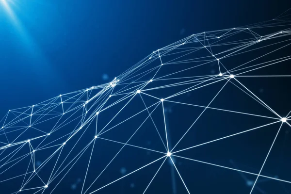 Parlak mavi arka plan soyut bağlı noktalar.