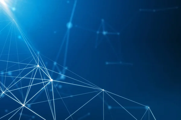 Parlak mavi arka plan soyut bağlı noktalar.