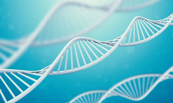 Dna 3d em líquido azul . — Fotografia de Stock