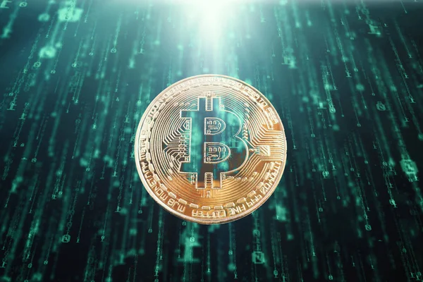 parlak arka plan ile altın Bitcoin