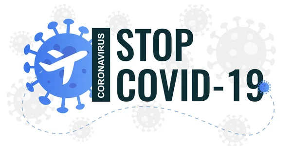Ταξιδέψτε κατά τη διάρκεια του COVID-19, σταματήστε το σύμβολο του κορωνοϊού. Banner για άρθρα, επιχειρήσεις και διαφημίσεις. — Διανυσματικό Αρχείο