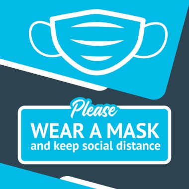 Sosyal uzaklık. Karantinadan sonra iş kurma planı. Maske tak ve sosyal mesafeyi koru. Yazdırma ve sosyal ağlar için.