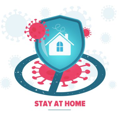 Şablon ev konsepti poster tasarımı. İzole edilmiş. Koronavirüse karşı koruma kavramı