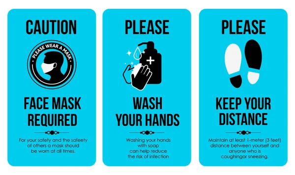COVID İmza Poster Şablonları. Tedbir kartı. Yüz maskesi gerekli. Lütfen ellerini yıka. Mesafeni koru. Banyo, tuvalet, bir sürü insanın toplandığı yer.