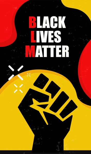 Het Black lives matter label. Zwarte vuist op een gele achtergrond. Mobiele banner voor verhalen. Op een gele en rode achtergrond — Stockvector