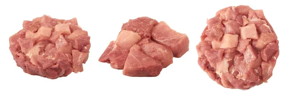Różnie plasterkowane świeże mięso różnego rodzaju, izolowane białym — Zdjęcie stockowe
