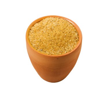 Curry, beyaz bir arka plan üzerinde izole edilmiş. Baharat izole. Yukarıdan görüntüle.