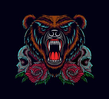 ayı ve kafatası t-shirt tasarımı