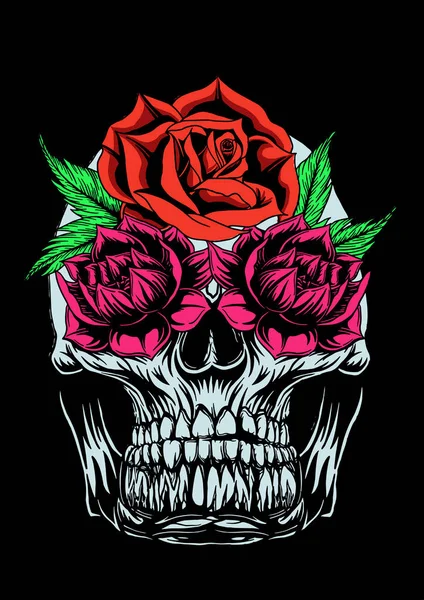Fleur tête de crâne t-shirt design — Image vectorielle
