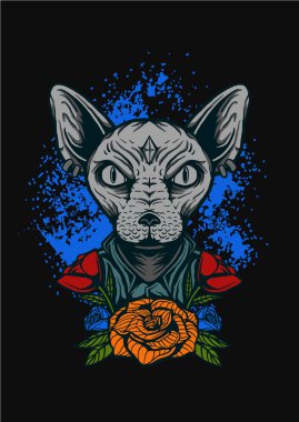 Sfenks ve çiçek tasarımı illüstrasyonu