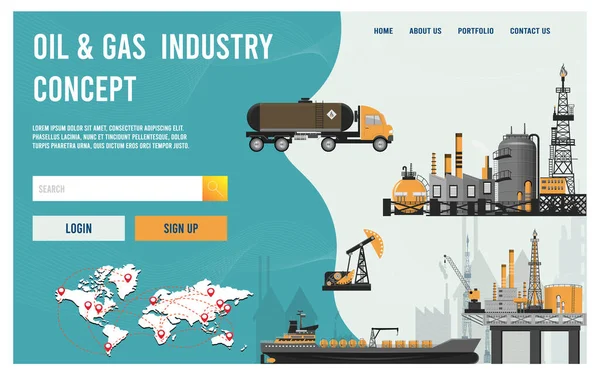 차량기지 유조선 사이트 모바일 사이트를 Offshore Drilling Rig 산업의 디자인 — 스톡 벡터