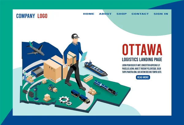 Modern isometric concept of Ottawa Logistics Landing page with Global Logistics, Warehouse, Sea Freight. Easy to edit and customize. Vector illustration