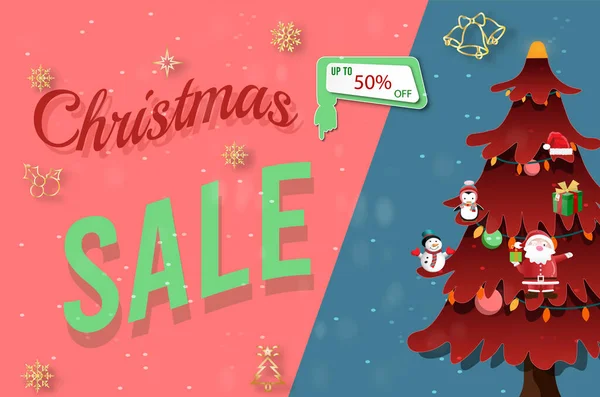 Feliz Navidad Feliz Año Nuevo Banner Venta Con Participación Santa — Vector de stock