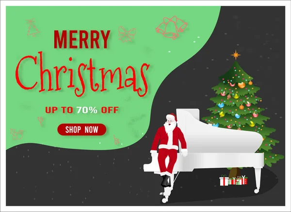 Feliz Navidad Feliz Año Nuevo Banner Venta Con Participación Santa — Vector de stock