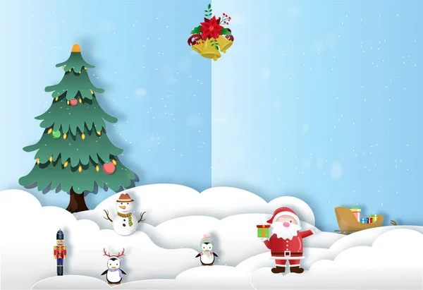 Merry Christmas Happy New Year Greeting Card Santa Claus Cute — Stock Vector