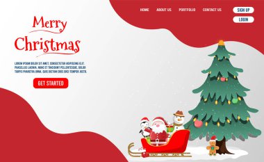 Mutlu Noeller ve Noel Baba, Kardan Adam ve mevsimlik elementlerle Mutlu Yeni Yıl indirimi afişleri. Posterler, afişler, satışlar ve diğer kış etkinlikleri için. Vektör illüstrasyonu EPS10