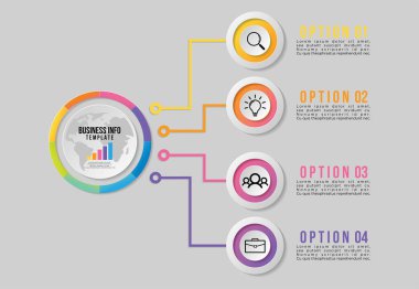 Vektör Infographics Elements Şablon Tasarım. Pazarlama Simgeleri ile İş Veri Görselleştirme Zaman Çizelgesi en yararlı sunum, diyagramlar, yıllık raporlar, iş akışı düzeni için kullanılabilir