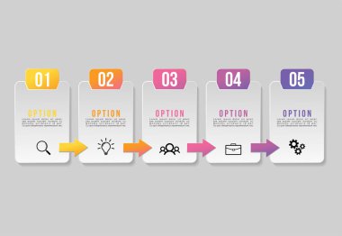 Vektör Infographics Elements Şablon Tasarım. Pazarlama Simgeleri ile İş Veri Görselleştirme Zaman Çizelgesi en yararlı sunum, diyagramlar, yıllık raporlar, iş akışı düzeni için kullanılabilir