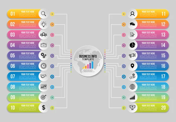 Vektör Infographics Elements Şablon Tasarım. Pazarlama Simgeleri ile İş Veri Görselleştirme Zaman Çizelgesi en yararlı sunum, diyagramlar, yıllık raporlar, iş akışı düzeni için kullanılabilir