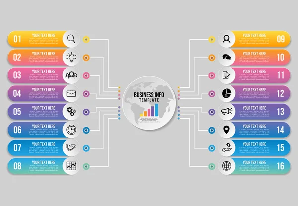 Vektör Infographics Elements Şablon Tasarım. Pazarlama Simgeleri ile İş Veri Görselleştirme Zaman Çizelgesi en yararlı sunum, diyagramlar, yıllık raporlar, iş akışı düzeni için kullanılabilir