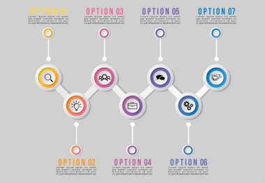 Vektör Infographics Elements Şablon Tasarım. Seçenekler Adımları ile İş Veri Görselleştirme Zaman Çizelgesi, Pazarlama Simgeleri en yararlı sunum, diyagramlar, yıllık raporlar, iş akışı düzeni için kullanılabilir