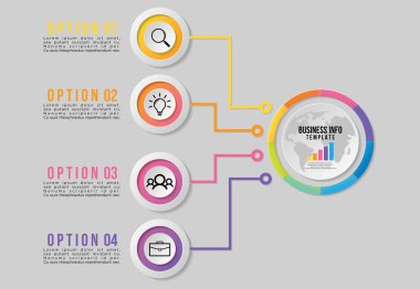 Vektör Infographics Elements Şablon Tasarım. Seçenekler Adımları ile İş Veri Görselleştirme Zaman Çizelgesi, Pazarlama Simgeleri en yararlı sunum, diyagramlar, yıllık raporlar, iş akışı düzeni için kullanılabilir