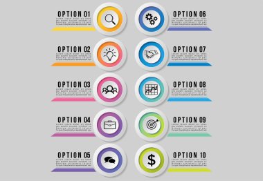 Vektör Infographics Elements Şablon Tasarım. Seçenekler Adımları ile İş Veri Görselleştirme Zaman Çizelgesi, Pazarlama Simgeleri en yararlı sunum, diyagramlar, yıllık raporlar, iş akışı düzeni için kullanılabilir
